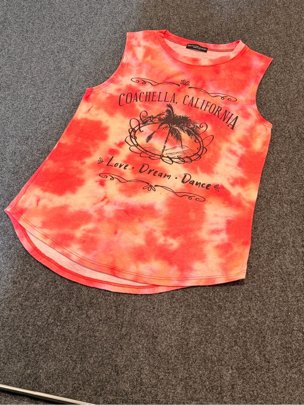 Recycled Karma Coral & Pink Tie-Dye Coachella Palm Muscle Tank